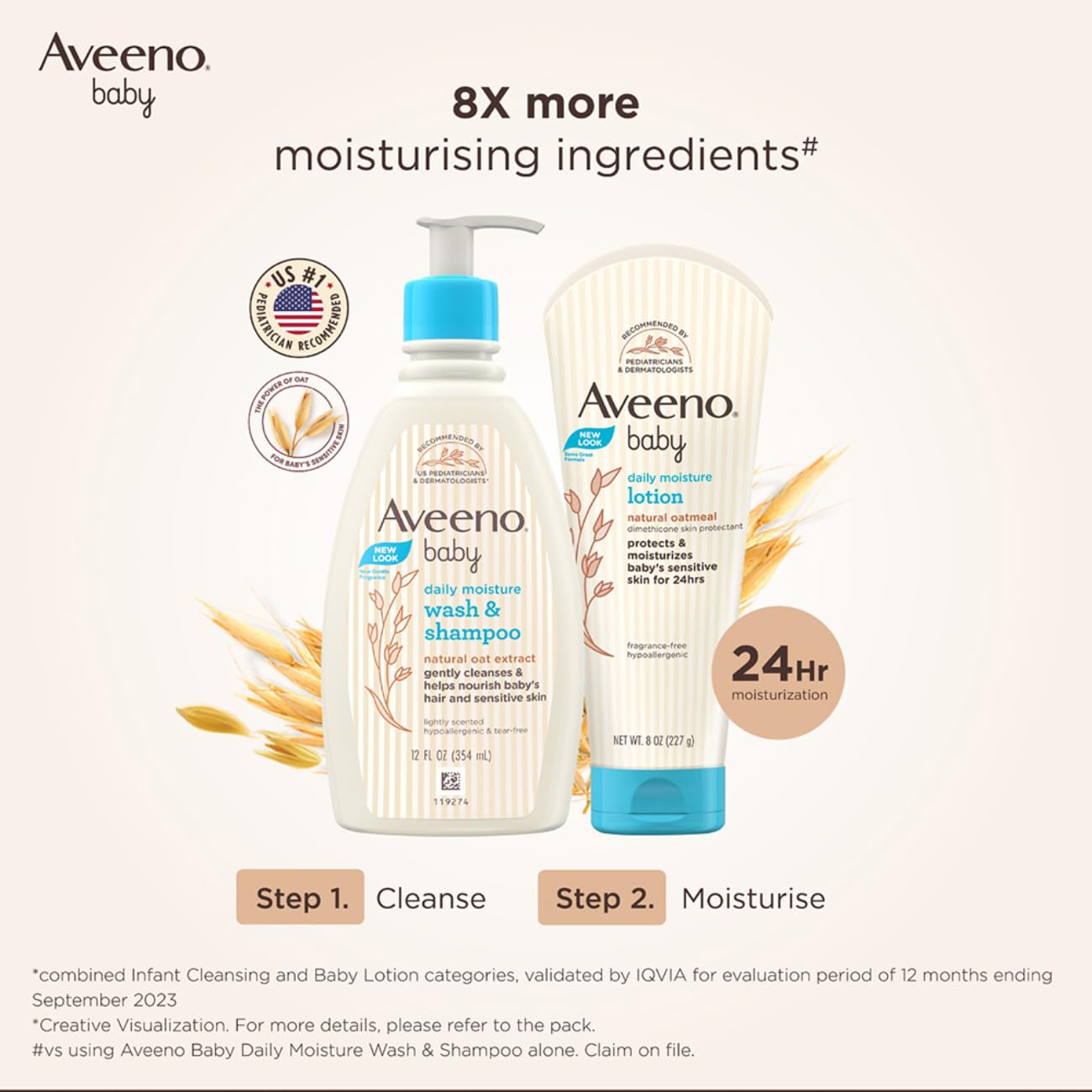 Aveeno Baby Daily Moisture Wash and Shampoo, 354ml