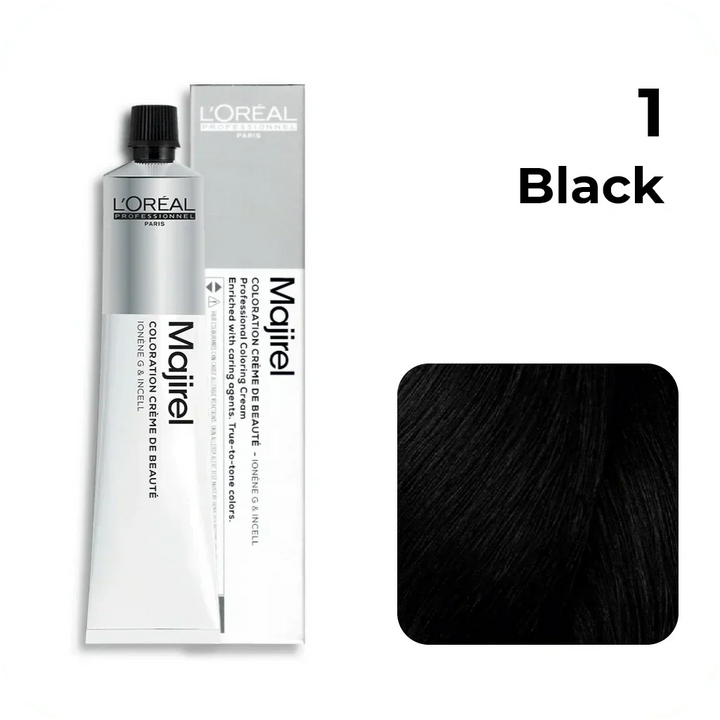 L'Oreal  Professionnel Paris - Majirel - 1 (Black) - Mix 1:1.5 - (49.5g) - House of Ateeq