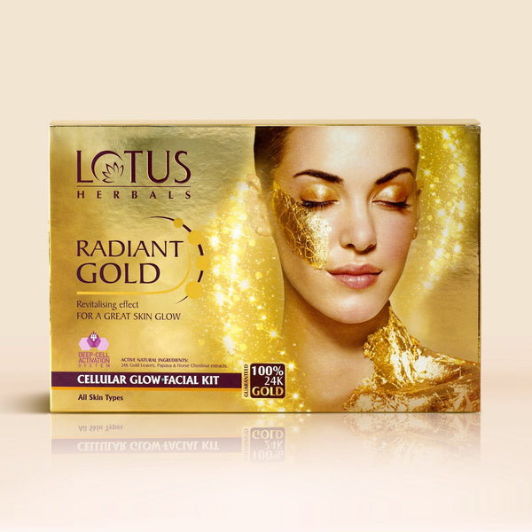 Lotus Herbals Radiant Gold Cellular Glow Salon Grade 4 Facial Kit, 37g