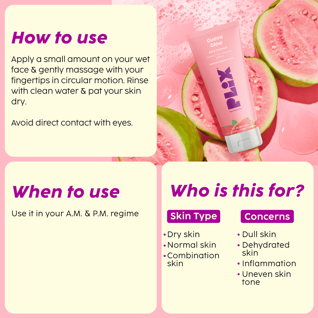 Plix Guava Glow Vitamin C Brightening Face Cleanser – 100ml6
