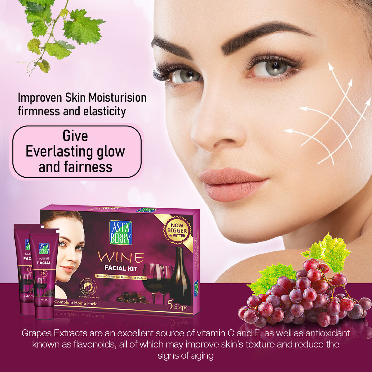 Single Use Wine Facial Kit for Instant Glow