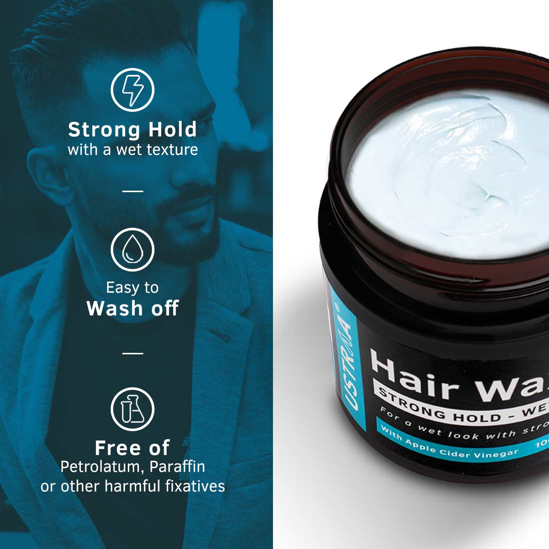 Ustraa Hair Wax Strong Hold - Wet Look, 100g